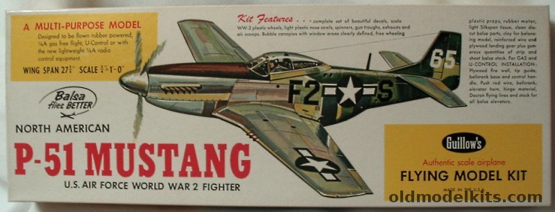 Guillows 1/16 P-51D Mustang - 27 inch Wingspan for Free Flight or R/C Conversion, 402 plastic model kit